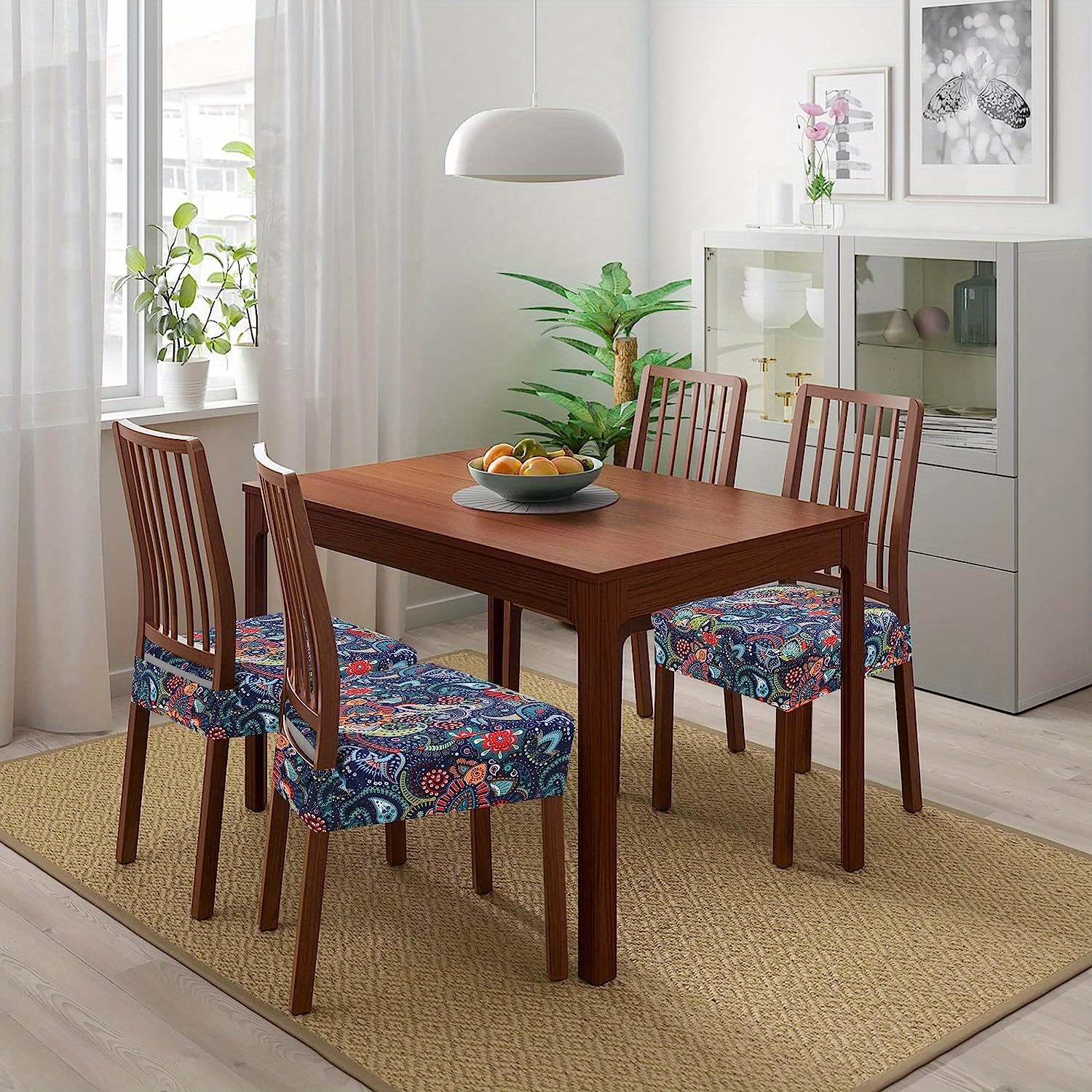 Eeaivnm Seat Covers For Dining Room Chairs,Stretch Printed Chair Covers With Ties,Removable Washable Upholstered Chair Protector Seat Cushion