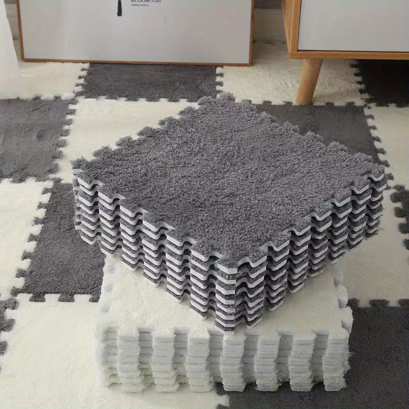 8 Stück Dicker Quadratischer Ineinandergreifender Schaumstoffteppich,Kurze  Ineinandergreifende Plüsch-Fußmatten,Rutschfester