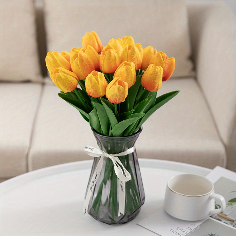 10 Pcs Real Touch Tulip Flower Bouquets Pu Holland Mini Tulip Flowers