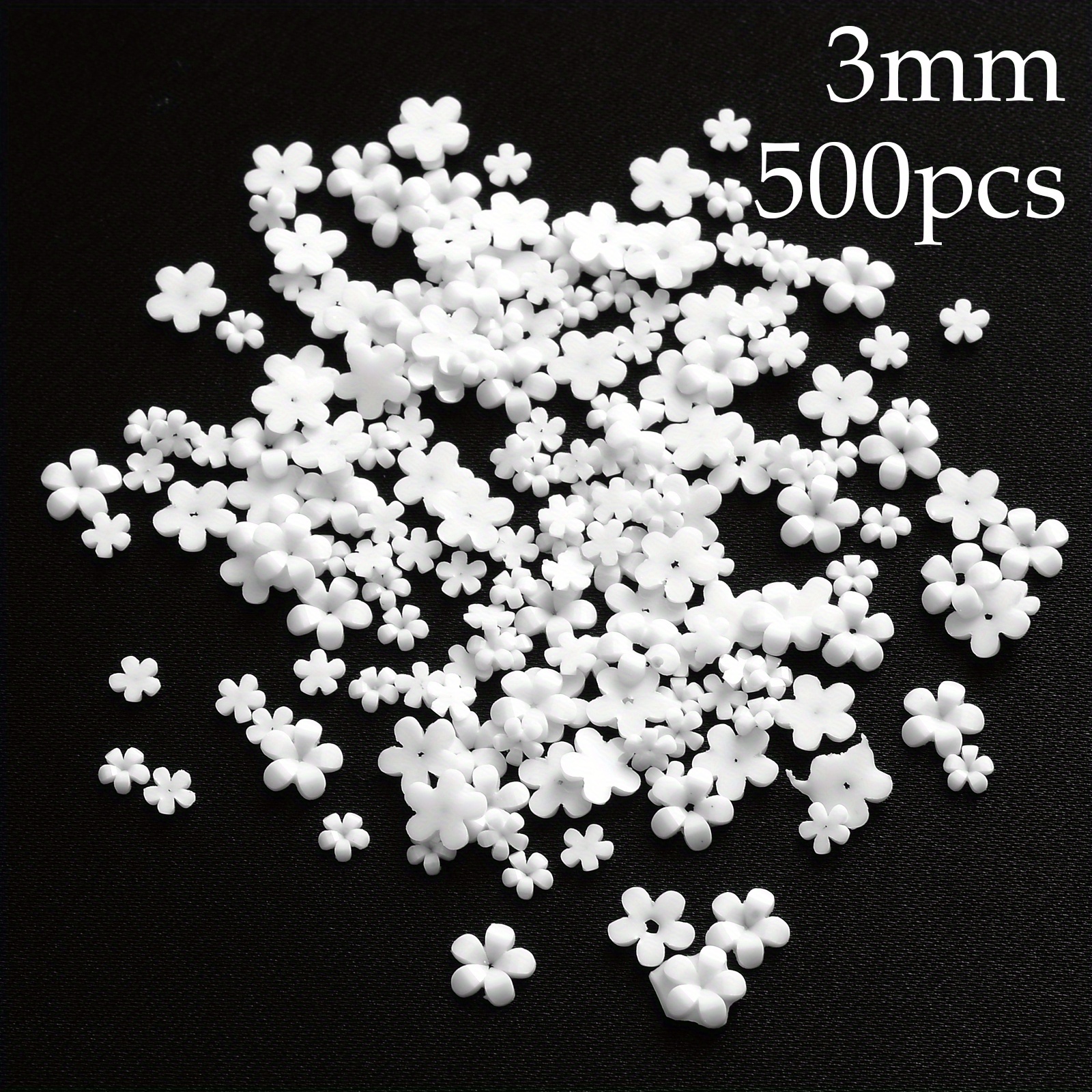 500pcs 3mm/0.118in Acrylic Flower 3d Nail Art Decorations Mixed Size Random Color Beads Additions