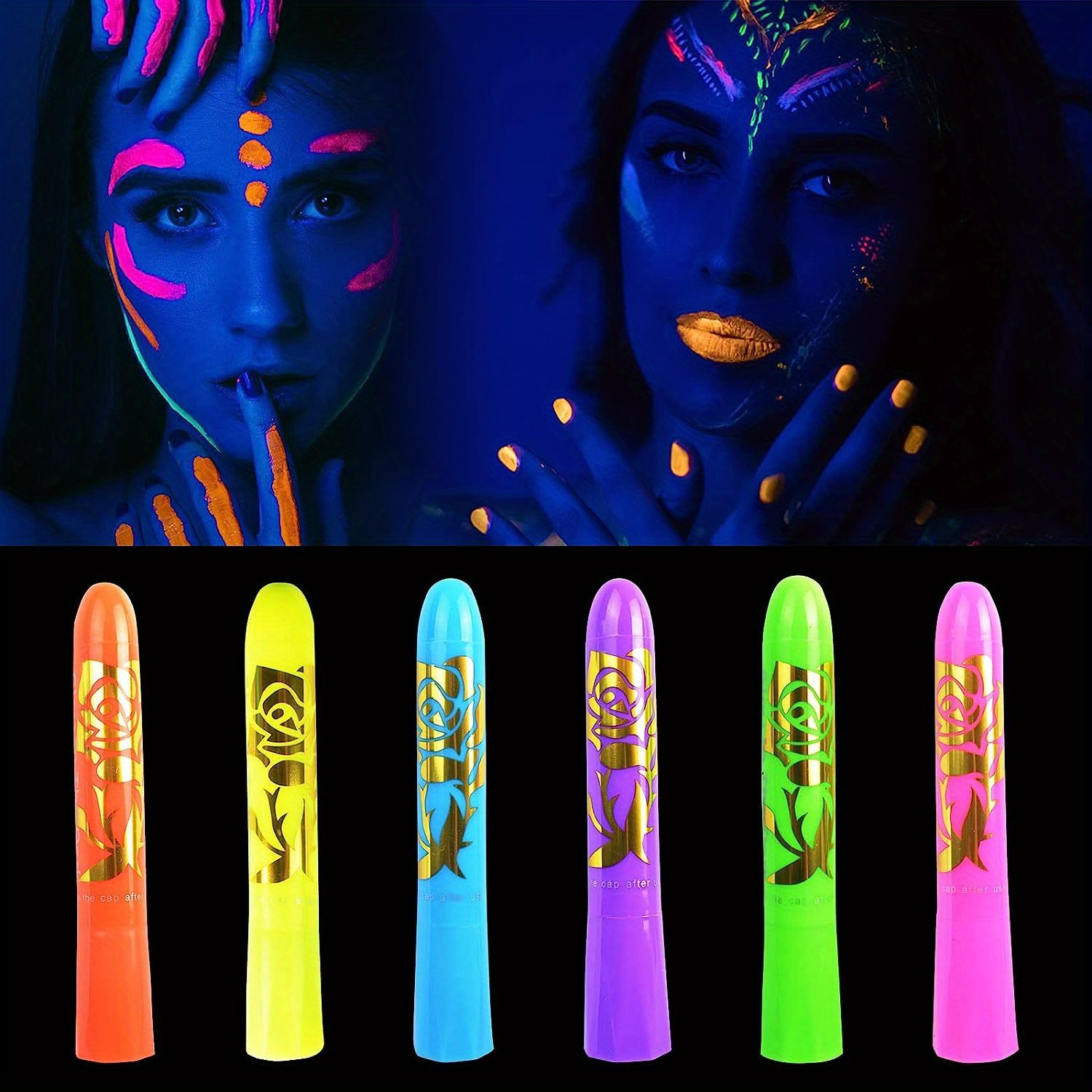 Glow In The Dark Paint, Glow In The Dark Face Body Paint Glow Sticks Makeup  Face Painting Kits For Adult, Neon Face Paint Crayons Uv Crayons Kit For  Halloween And Parties,christmas,carnival Makeup