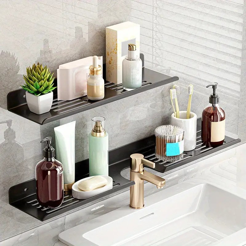 New Bathroom Wall Organizer Rack Shampoo Soap Drainer Shelf Punching-free  Kitchen Wall Hanging Storage Box Spices Gadgets Holder