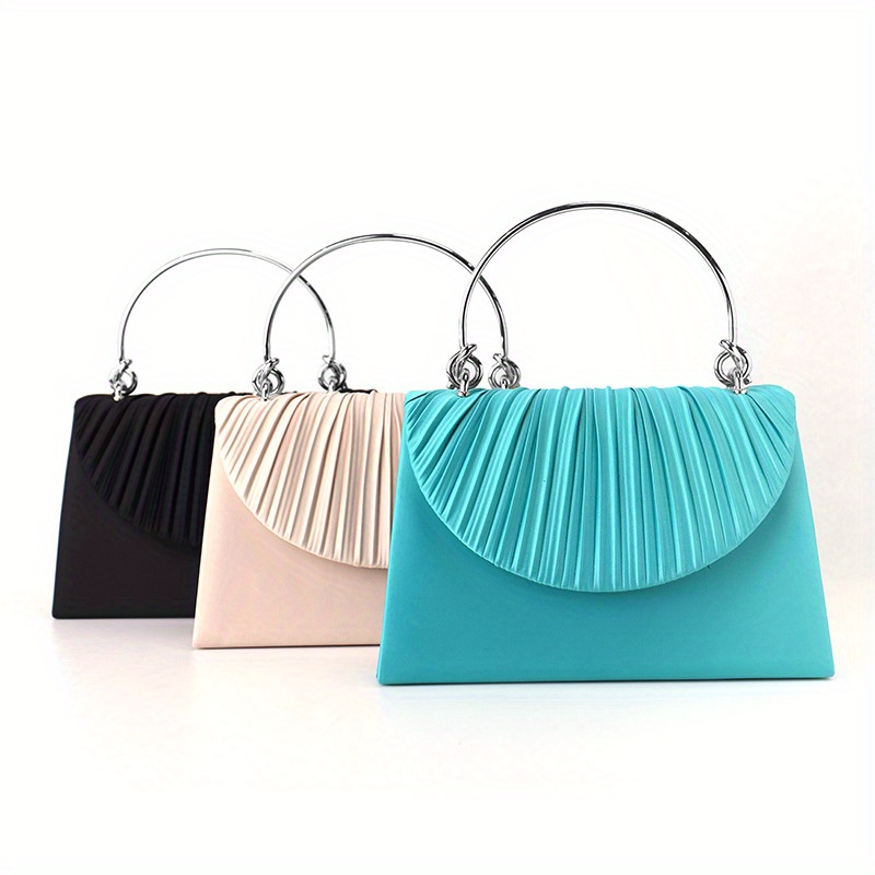 Ruched Evening Bag For Women, Top Ring Clutch Purse, Rhinestone Decor  Handbags For Wedding Prom Dinner - Temu