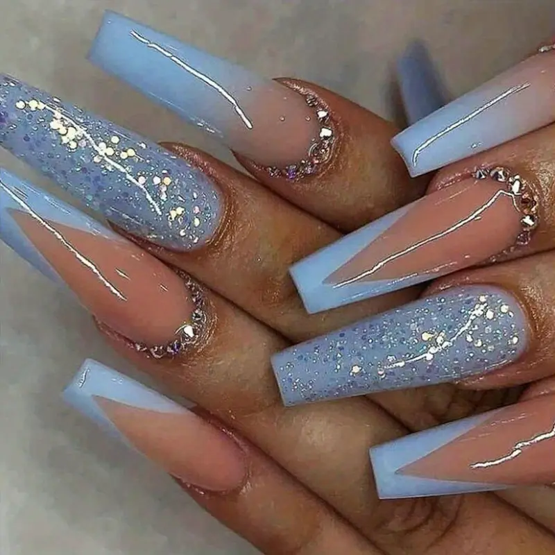 blue french nails