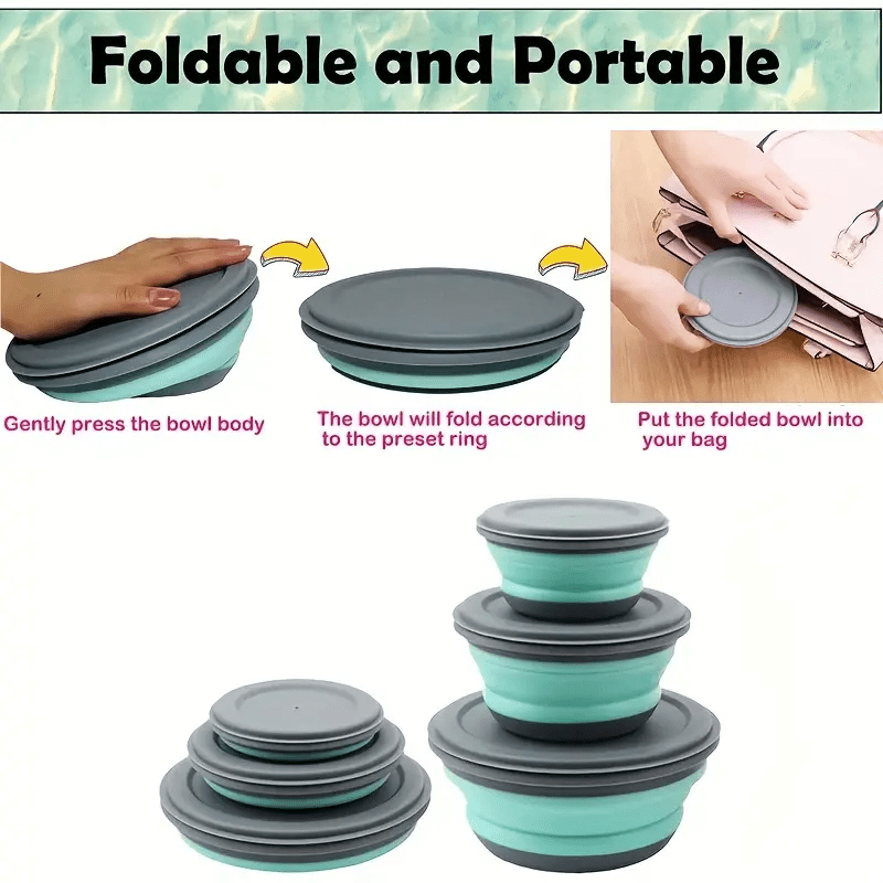 Silicone Folding Bowl Lid Portable Tableware Outdoor Travel - Temu