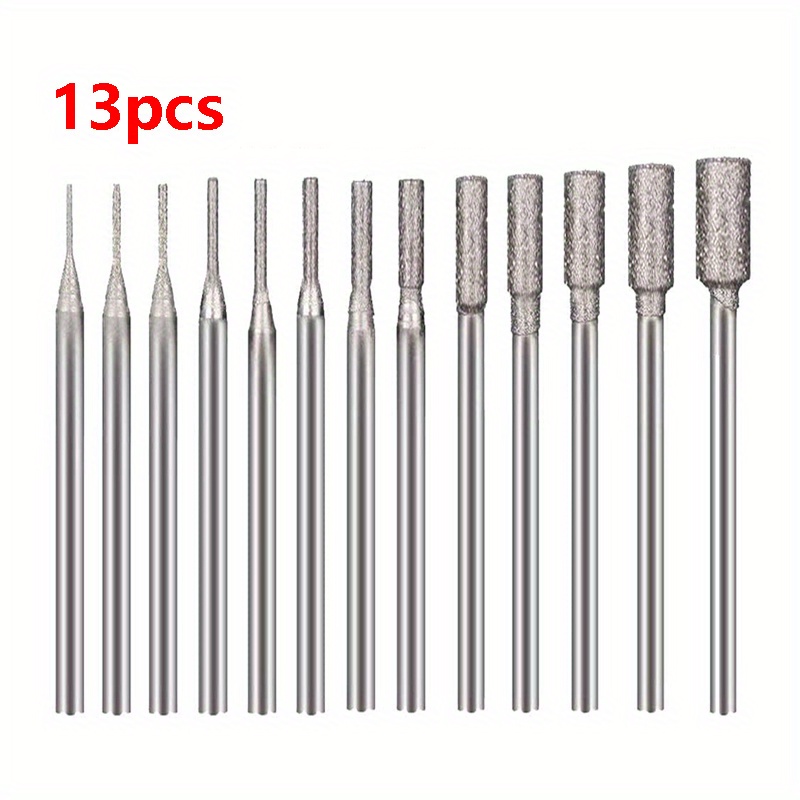 13 Pcs Ball Shape Diamond Burr Set, 3/32 Inch Shank Stone Carving Bits for  Dremel Rotary Tool