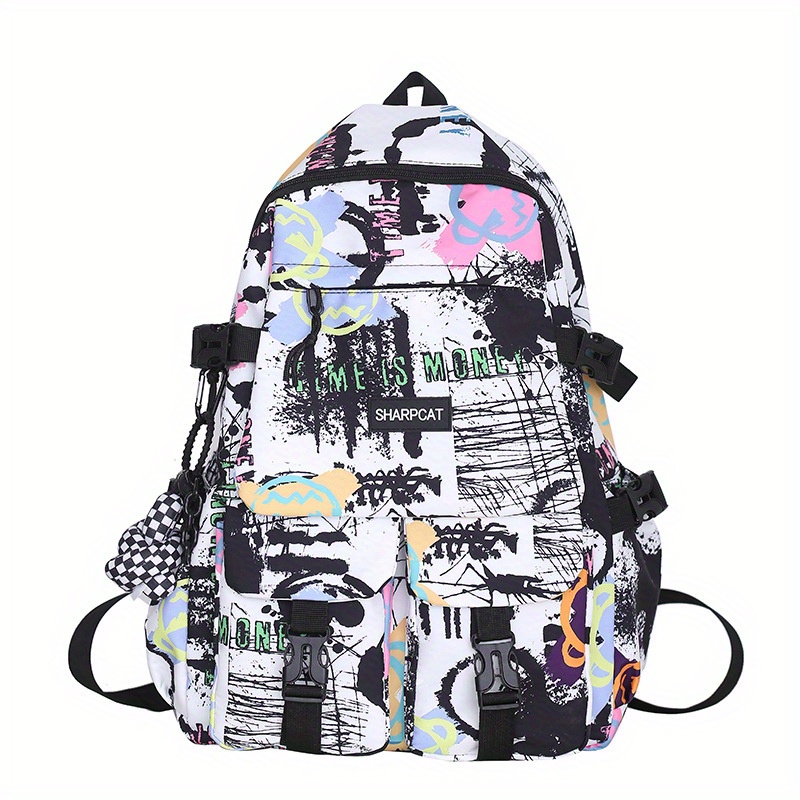 Graffiti Print Laptop Backpack Street Wear Schoolbag