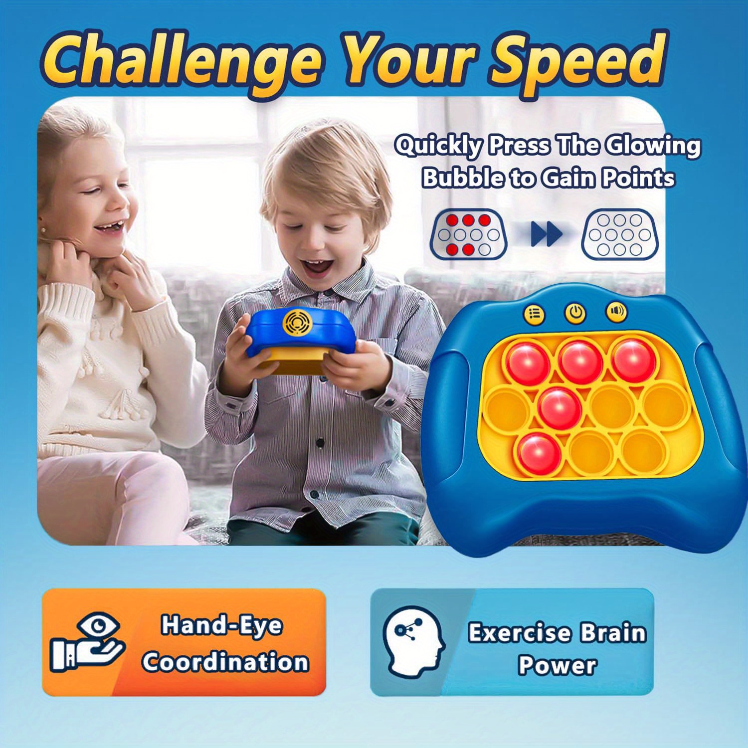 Jouets Pop Fidget à poussée rapide pour adultes et enfants | Machine de jeu  de réflexion | Jouet à bulles sensorielles Push Poppet Squeeze | Console