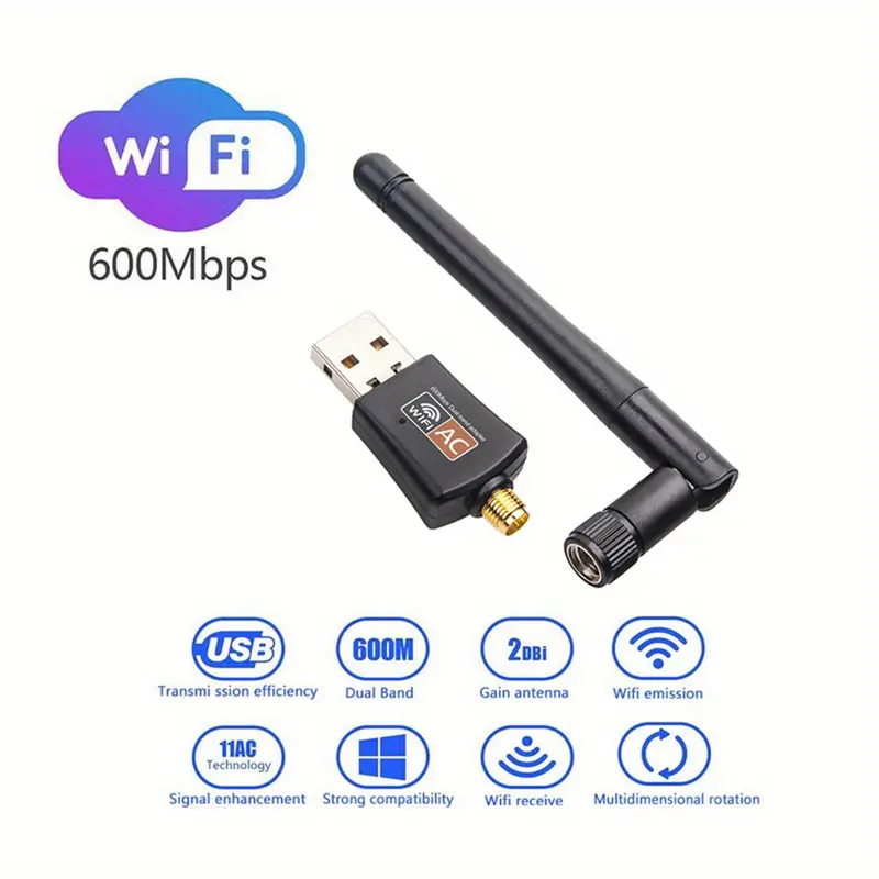 ac600m dual band usb wireless card 2 4 5g receiver and transmitter computer wireless network adapter 5db details 5