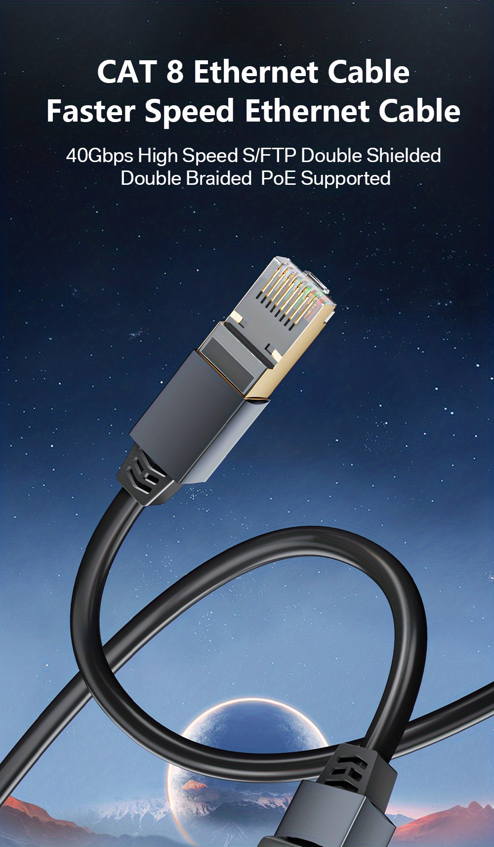 Ureegle Cable Ethernet Cat 8 de 6 pies, paquete de 2 unidades, 2000 MHz 40  Gbps resistente chapado en oro, cable de Internet LAN RJ45, cable de red