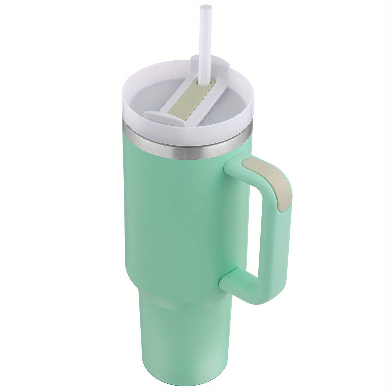 40 Oz Tumbler with Handle and Straw Lid Insulated Reusable  Stainless Steel Water Bottle Travel Mug Iced Coffee Cup Stanley Cup (Light  Green): Tumblers & Water Glasses