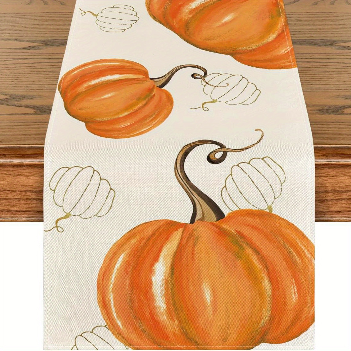 TEMU 1pc, Watercolor Pumpkins Hollow Squashes Thanksgiving Table Runner Black, Seasonal Halloween Kitchen Dining Table Decoration For Indoor Outdoor