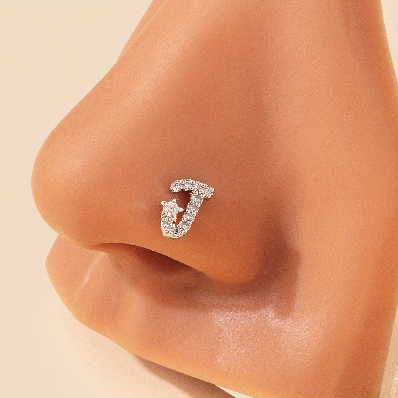 10pcs L Shaped Nose Ring Set Inlaid Shiny Zircon Elegant Nose Piercing Jewelry, Jewels Set,Temu