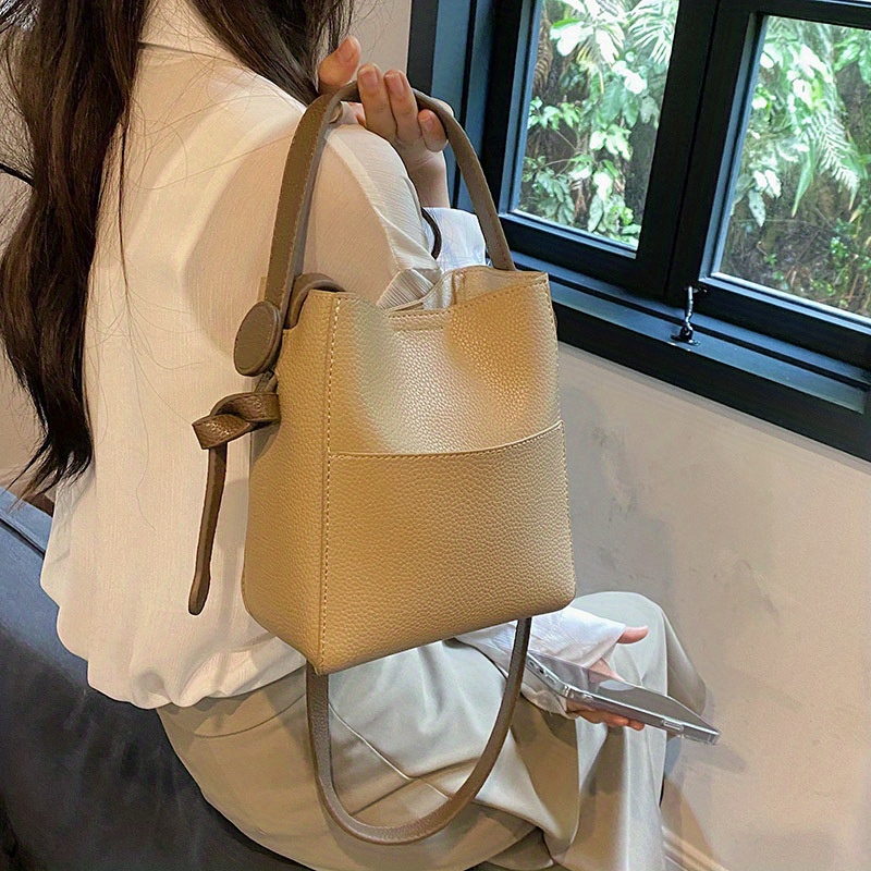 Litchi Embossed Square Bag Khaki Flap Top Handle For Work