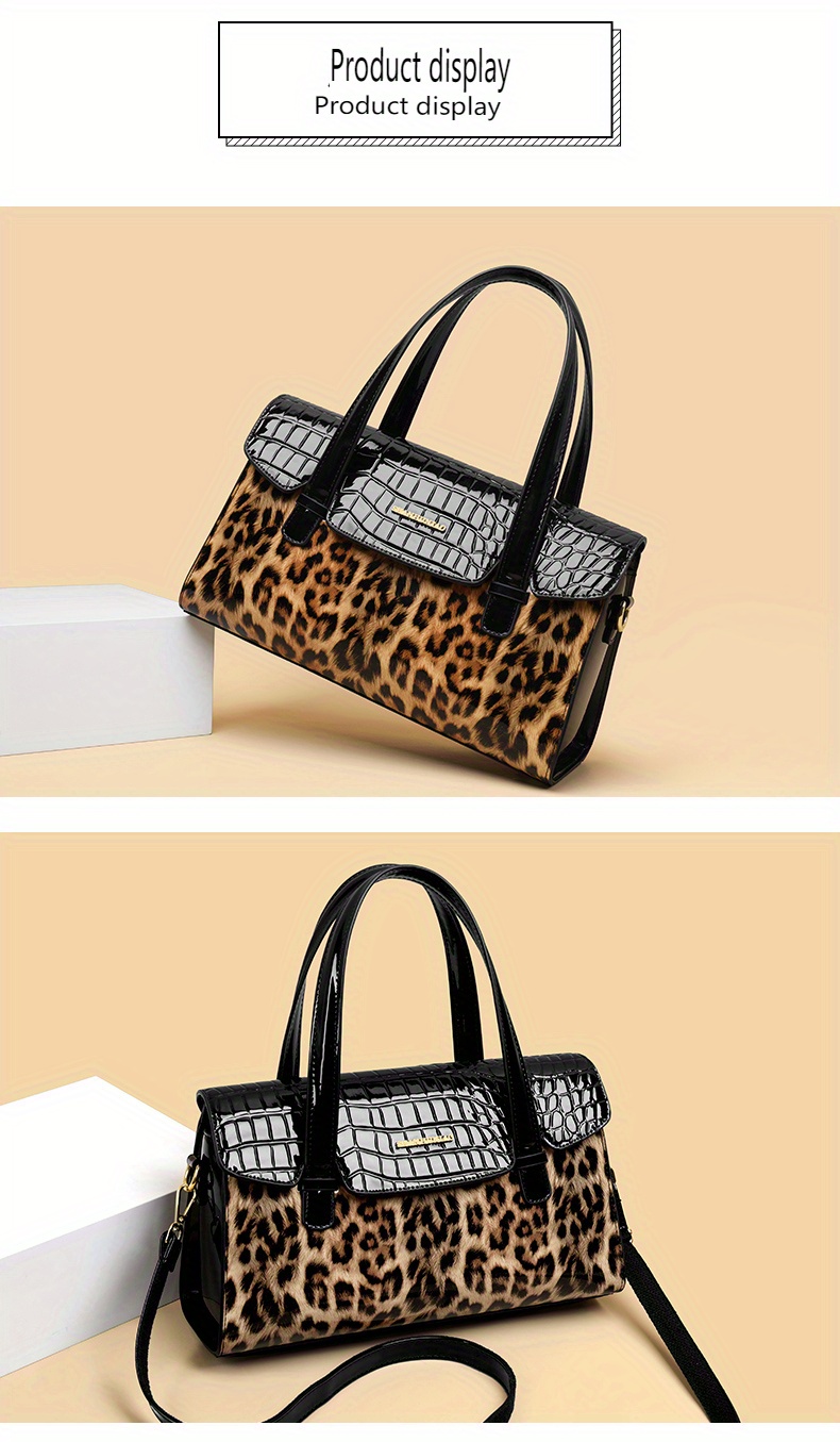 QWZNDZGR Animal Print PU Leather Tote Bag for Women Retro Shoulder Bag with  Tassel Leopard Print Top Handle Handbag for Work 