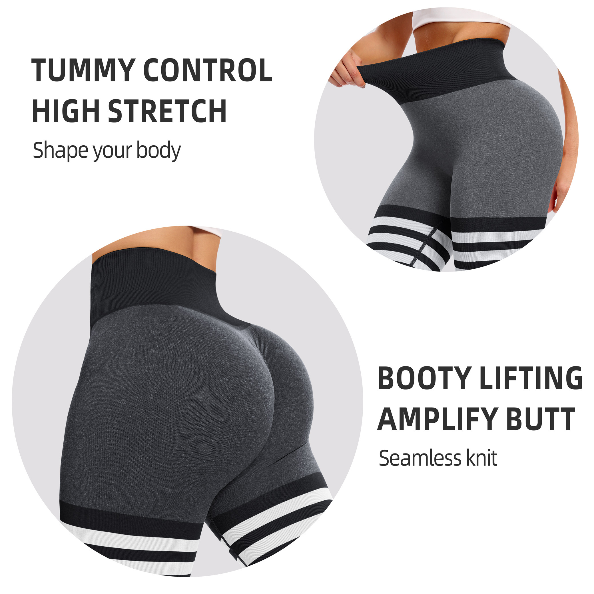 High Waisted Striped Butt Lifting Leggings for Women - Seamless Workout Gym  Booty Yoga Tight Pants - Activewear for Women