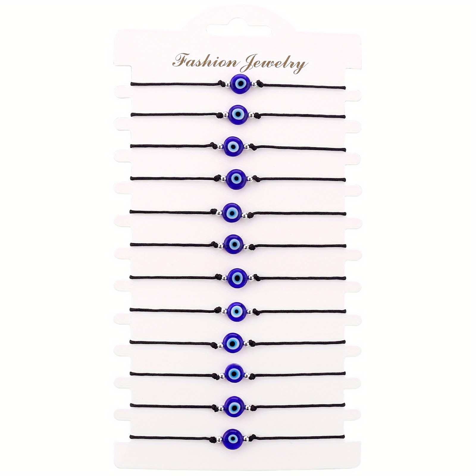 Image of 12pcs Set Of Hand-woven Evil Eye Glass Bead Bracelets With Card Charms