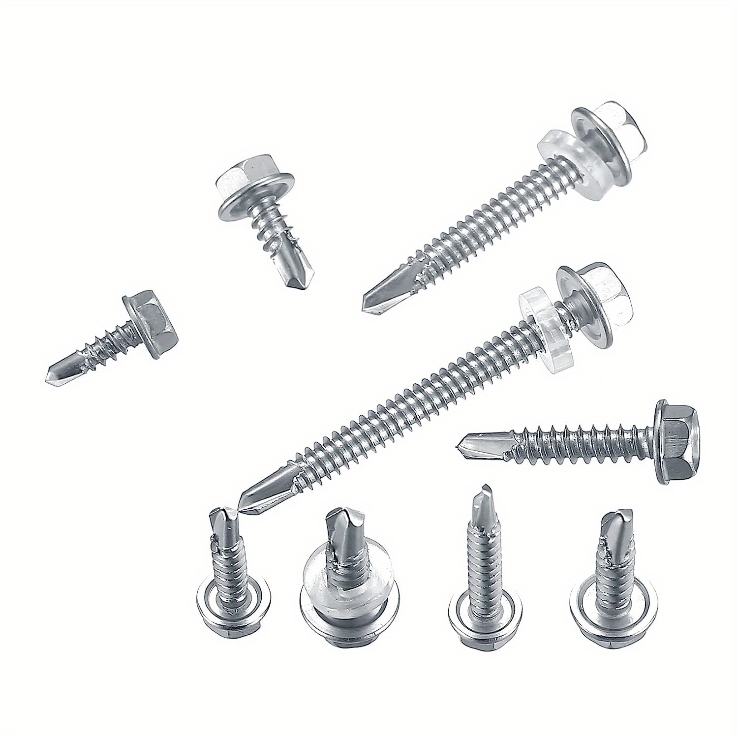 

100-pack Stainless Steel Hex Head Screws, #8 Tsl Self-drilling Phillips, No Washers Included - Perfect For Diy Projects