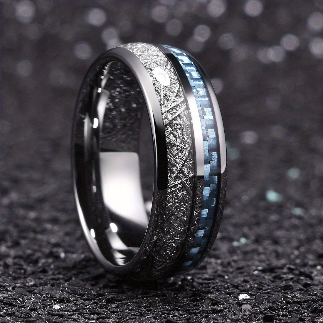 Men's wedding band blue sales carbon fiber stainless steel 8mm