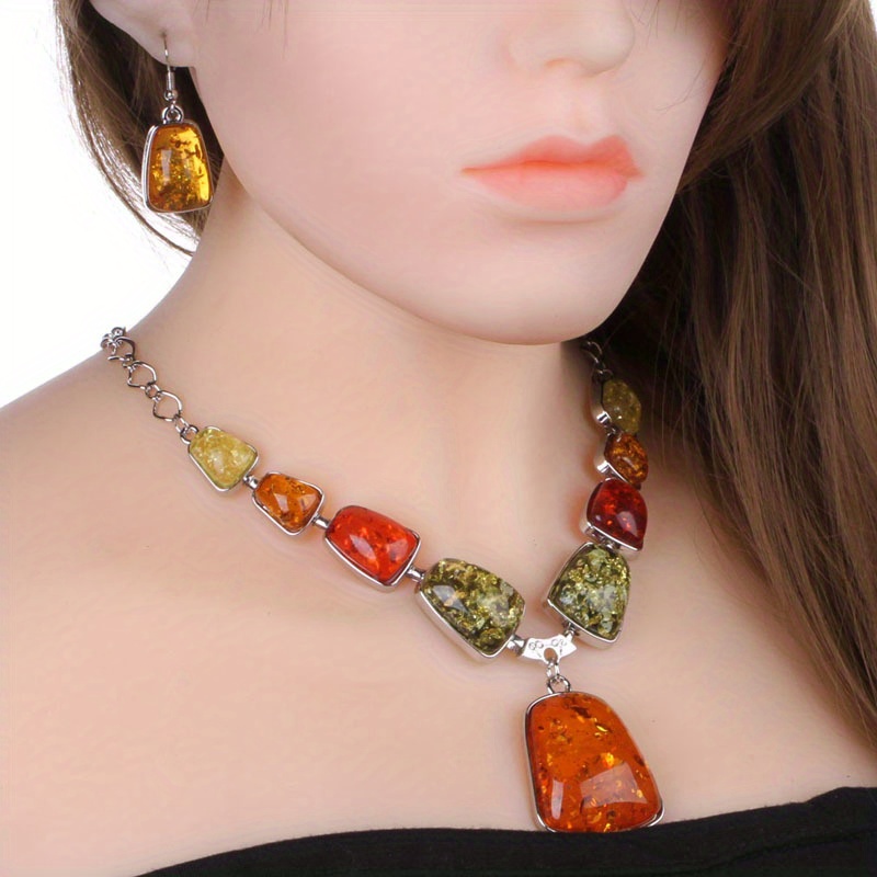 ethnic style resin necklace and earring set details 3