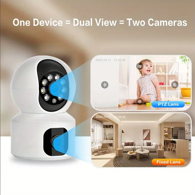 1pc indoor security camera dual lens baby camera monitor wifi home security camera with ai motion detection auto body tracking color night vision 2 way audio details 0