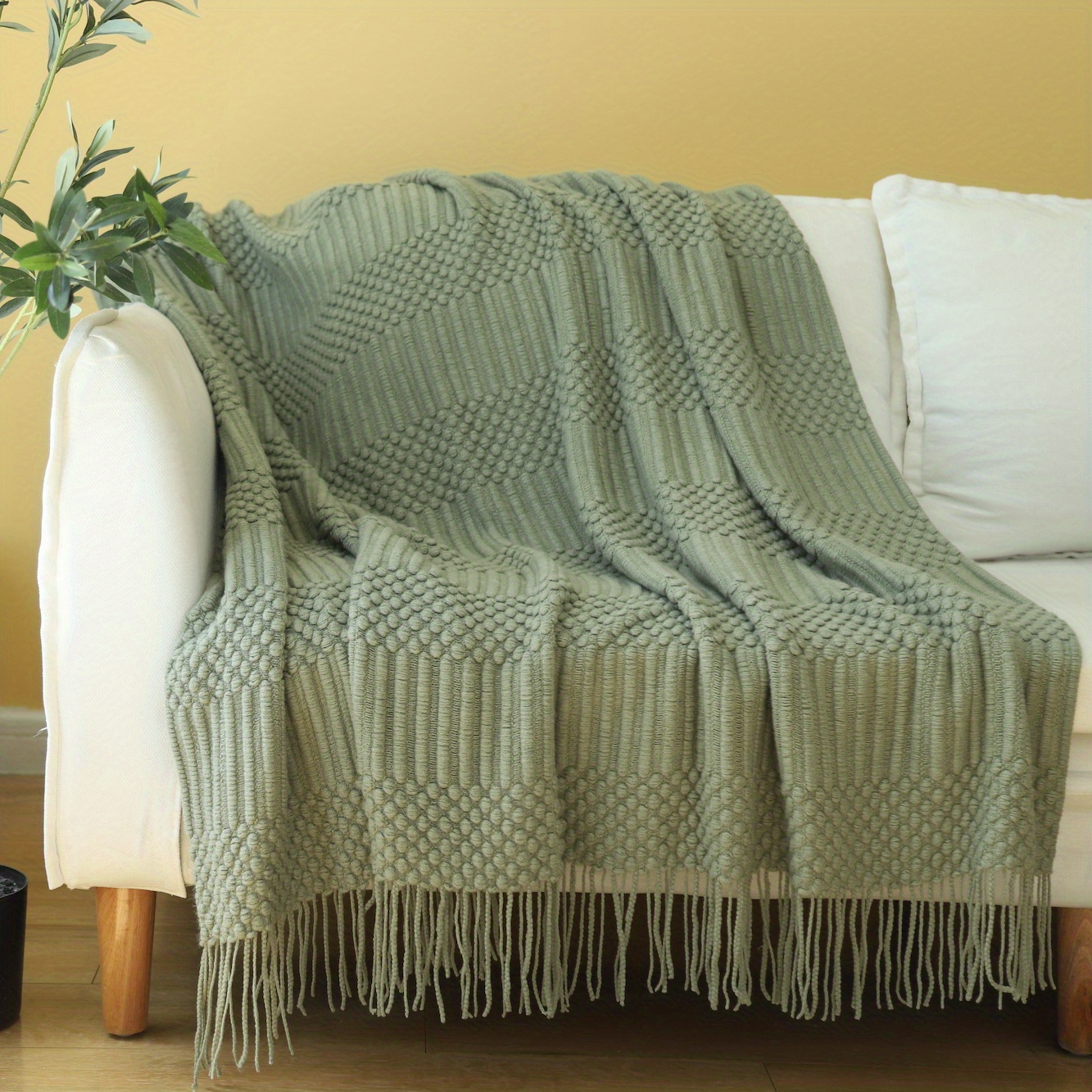 Image of Decor Boho Throw Blanket With Tassels Soft Acrylic Lightweight Blanket For Couch Bed Sofa 50x60/60x80 Inches