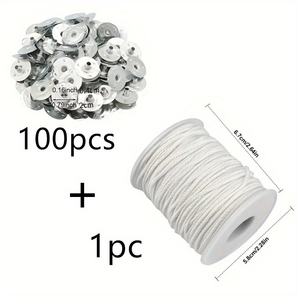 Candle Wicks- Natural Cotton Candle Wick Core 200ft/Roll with 100 Pcs Metal Wick Sustainers Tabs Soy Wax Candle Wicks DIY Craft Candles Making