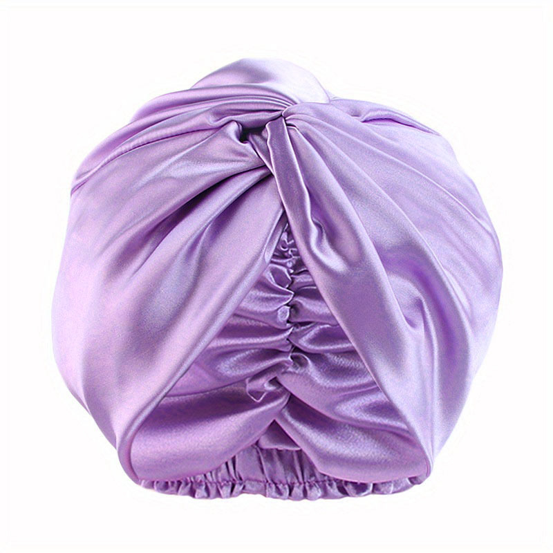 Satin Ruched Bonnet Double Layer Knotted Elastic Turban Soft Shower Cap