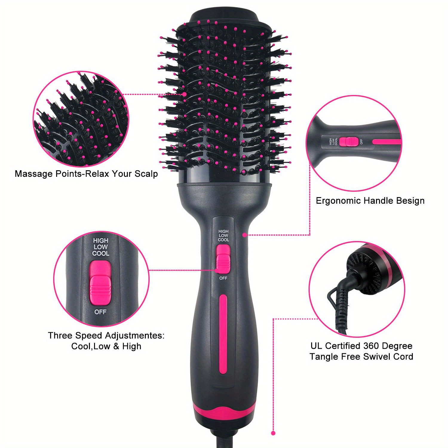 hair dryer brush hot air brush 3 in 1 drying brush hair dryer volumizer diy hair styling tool for all hair types details 1