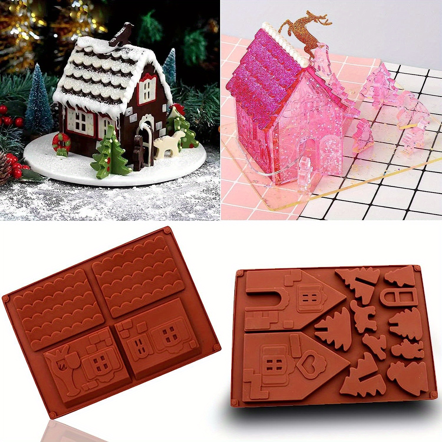 Gingerbread House Mold Tray, Silicone Gingerbread House Decorations Mold  for Christmas Halloween Holiday Thanksgiving Desserts, Chocolate, Candy