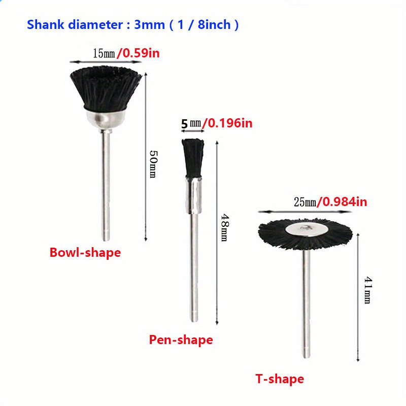 3 Different Shapes Nylon Bristle Brush Set Shank Abrasive Temu