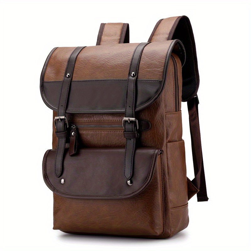 New Fashion Mens Leather School Backpack Waterproof Laptop Travel Bag B