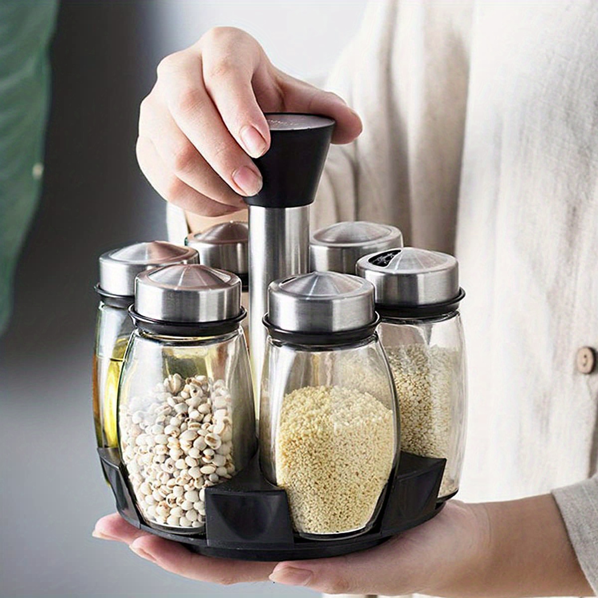 Spices And Seasonings Sets, Revolving Countertop Spice Rack With
