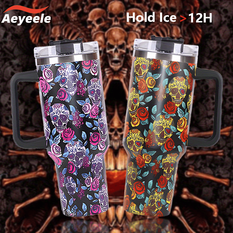 Skull Pattern Tumbler With Lid And Straw 304 Stainless Steel - Temu