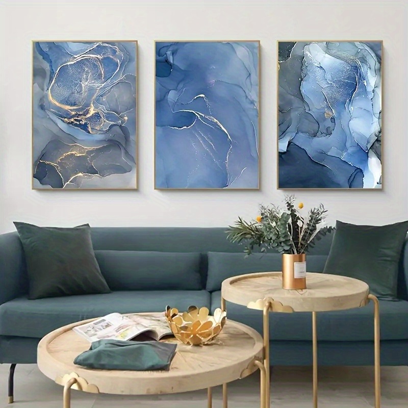 Cuadros Decoracion ​Salon 30x40cm x2 Piezas SIN Marco Cartel Grande del  Arte de la Lona de la Forma de la Acuarela del óxido Azul Abstracto Cuadros