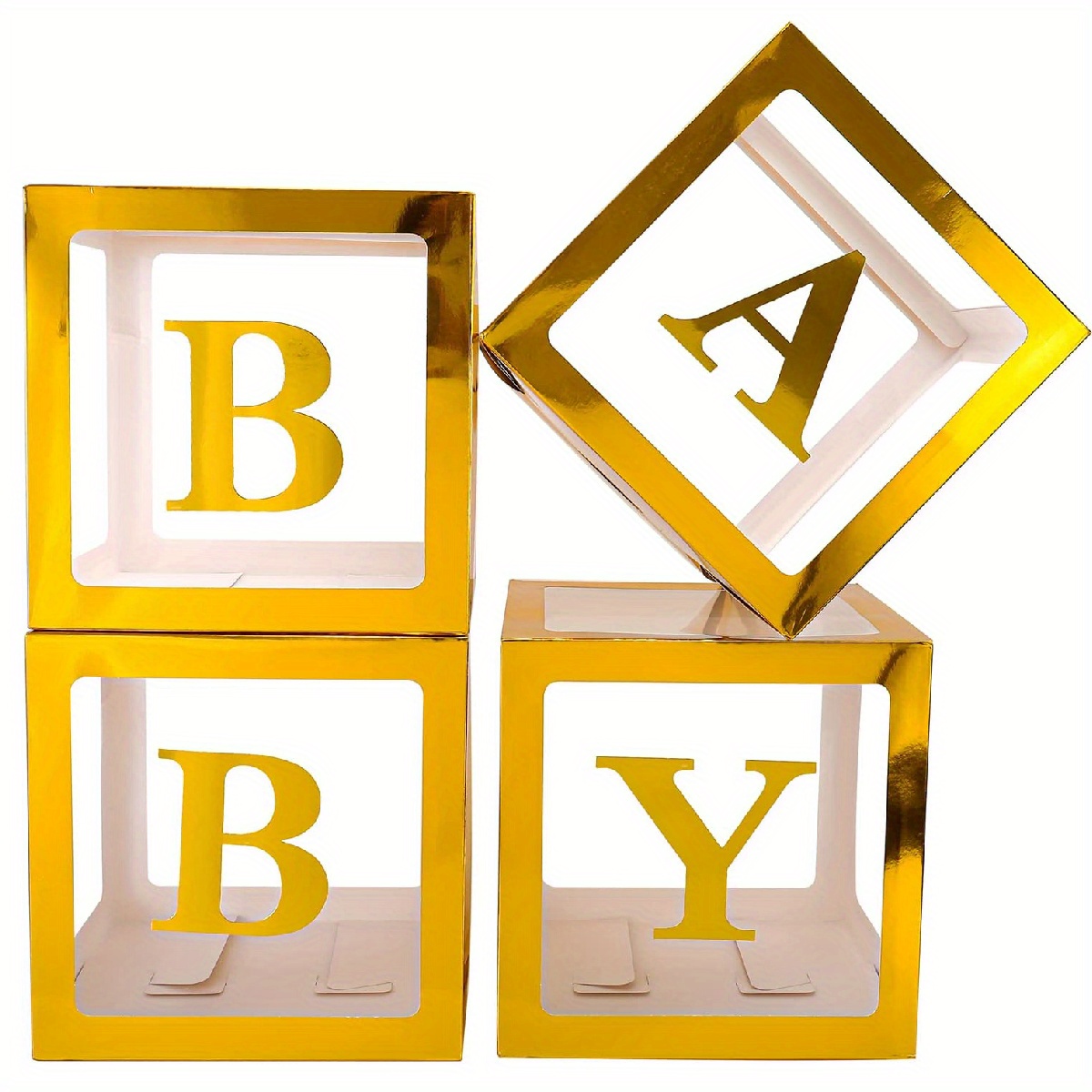 4 Piezas Cajas Bebés Letras Baby Shower Bloques Globos - Temu