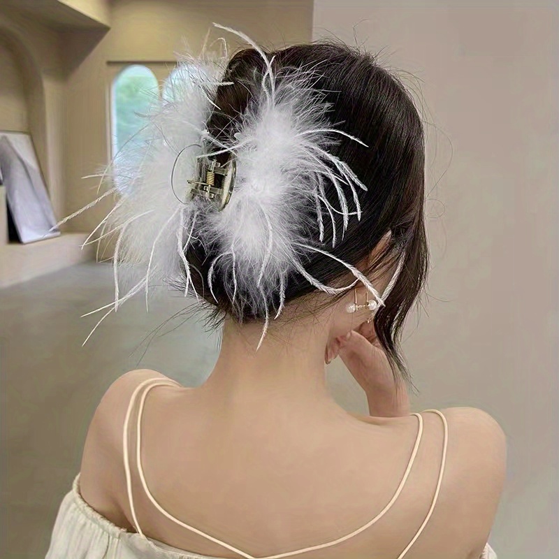 Elegant Faux Ostrich Feather Hair Claw Nonslip Ponytail Temu