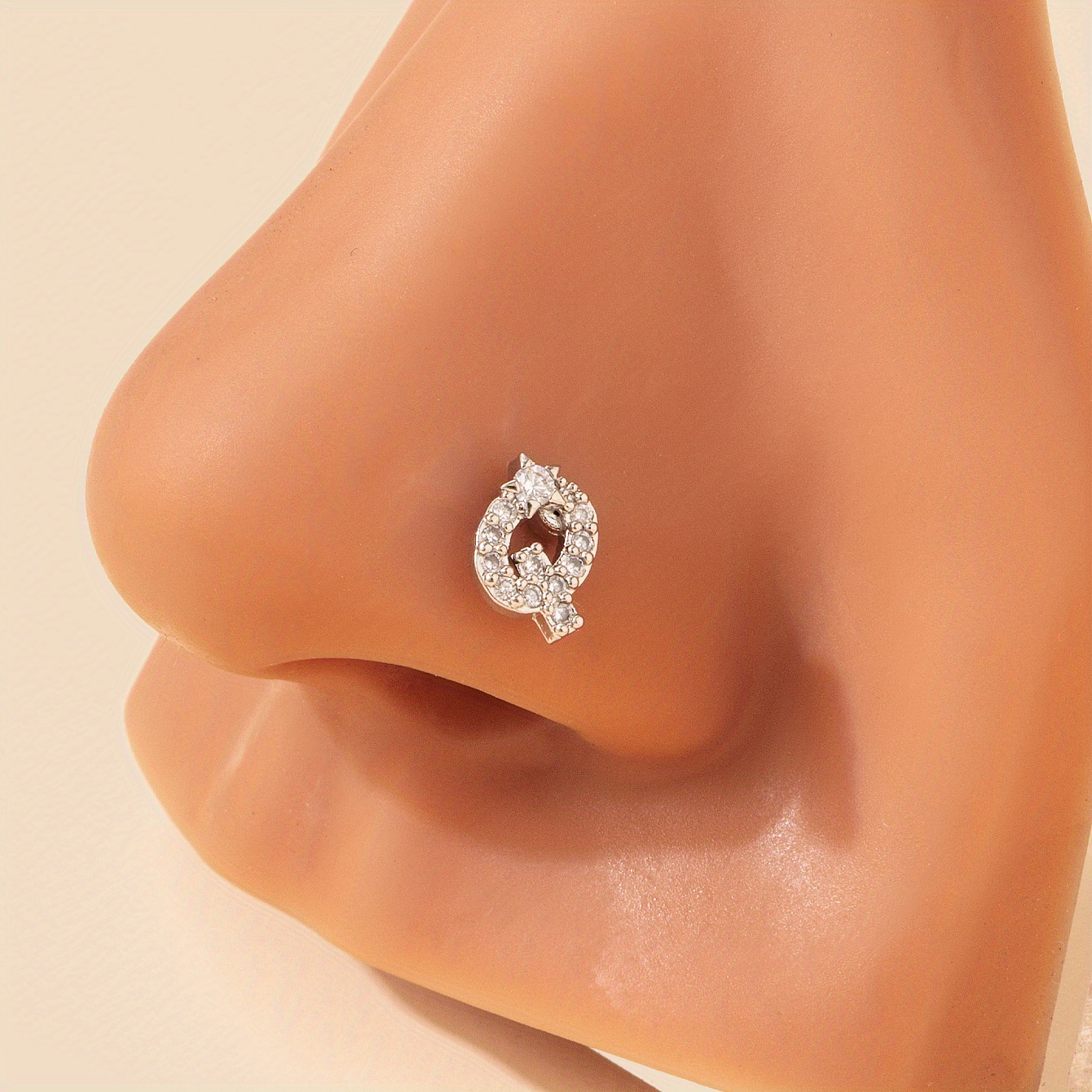 26 Letters Nose Ring Inlaid Shiny Zircon Nose Stud Nail Ring L-shaped Nose  Nail Nose Piercing Ornament Female - Temu Austria
