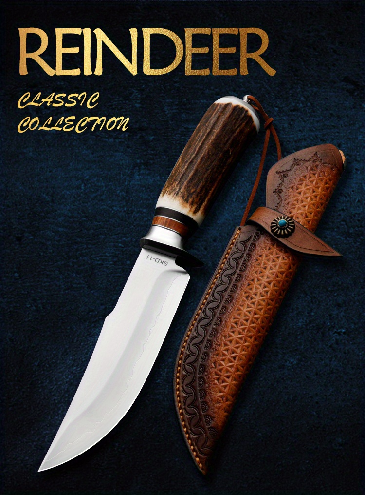 Durable Hunting Knife With Antler Handle And Vegetable - Temu