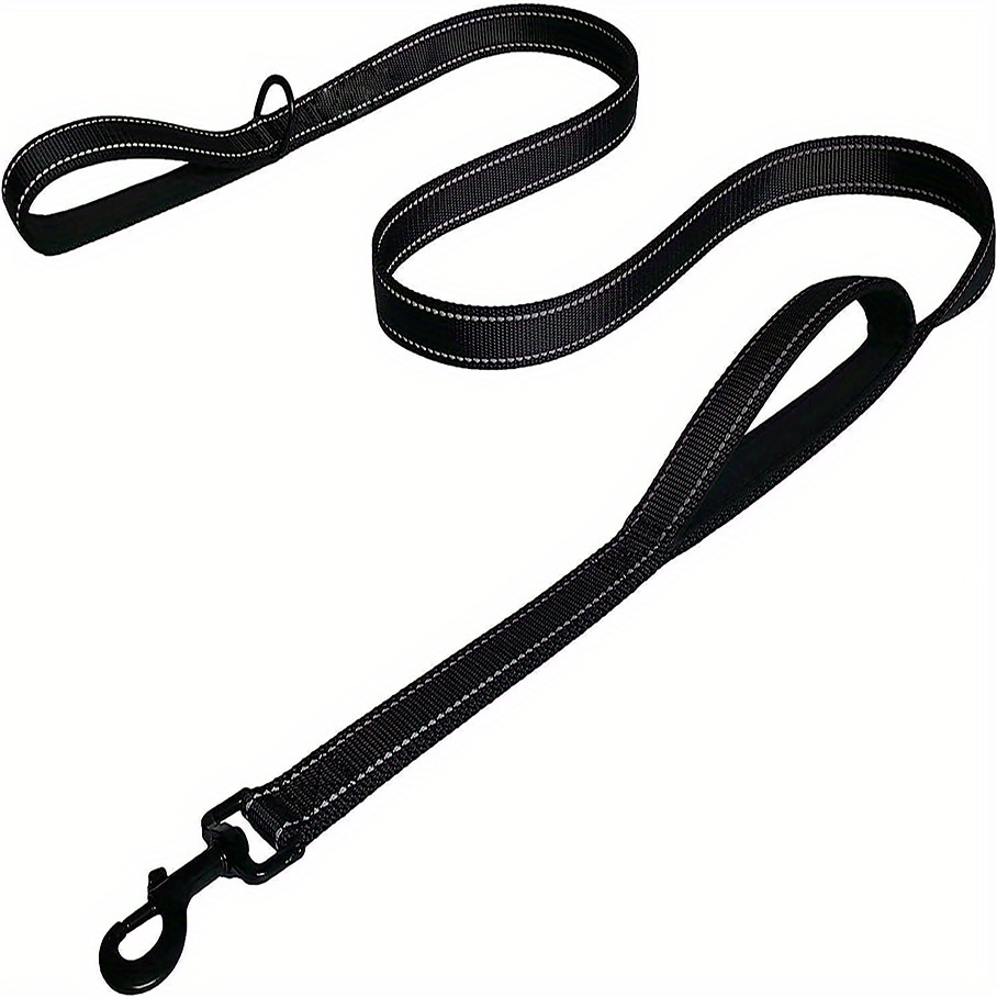 Image of Dog Leash - 6 Feet Long, Traffic With Dual Handles, Heavy-duty Reflective Dual Handle Dog Leash, Suitable For Large Or Medium Dogs (black), Without Battery