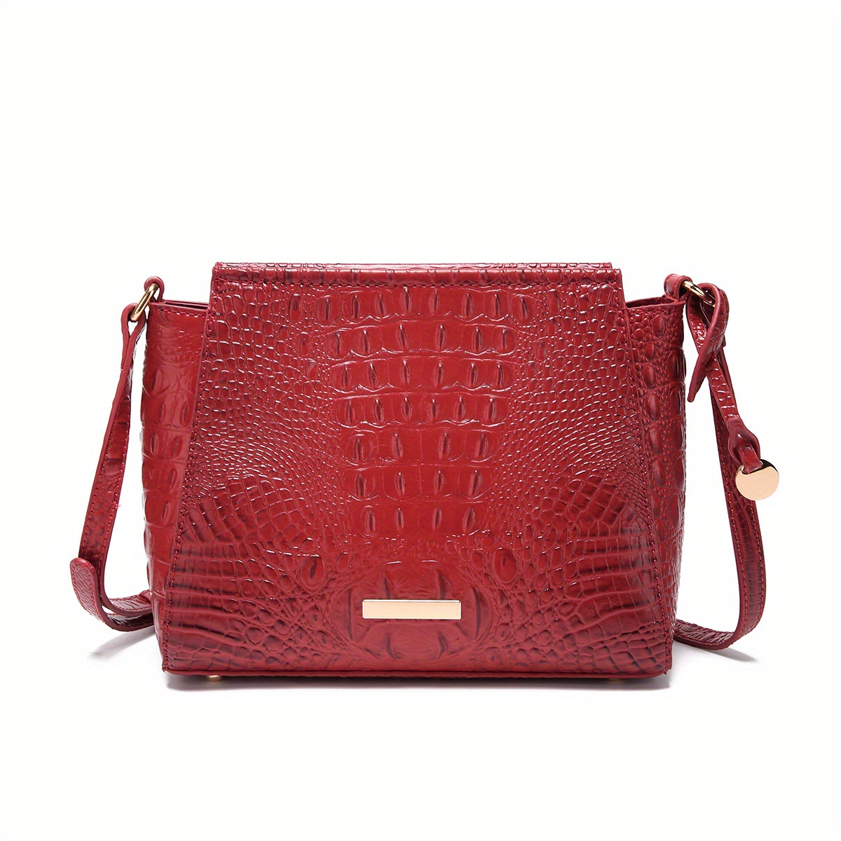 Womens Red Vintage Real Croc Leather Crossbody Shoulder Bag