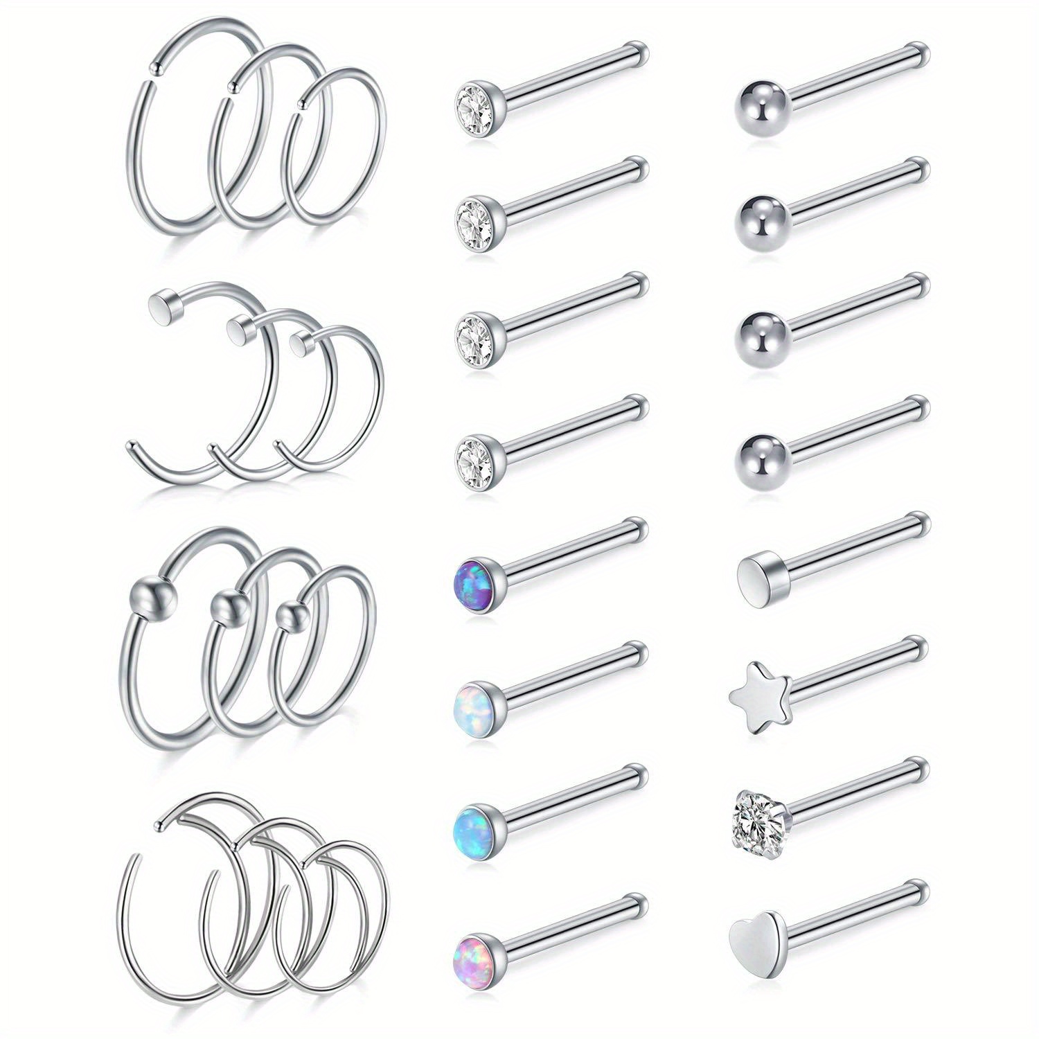 Nose Stud Rings Pack Stainless Steel Silver Nose Bone L - Temu