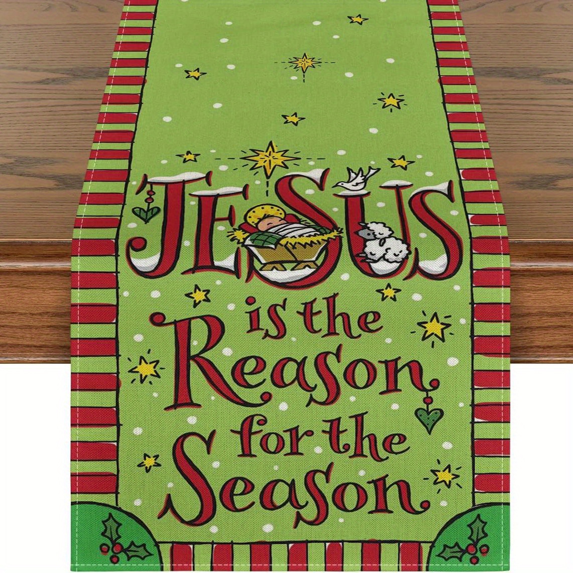TEMU 1pc, Jesus Is For Christmas Table Runner, Seasonal Winter Xmas Dining Table Decoration For Indoor Outdoor Home Party Decor 13 X 72 Inch