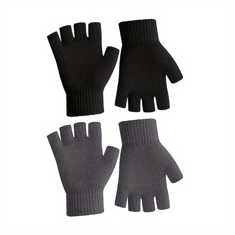 Casual Black 1pair Gloves, Men's unisex Thick Elastic Knitted Finger Mittens Fingerless Gloves for Outdoor for Women,Temu