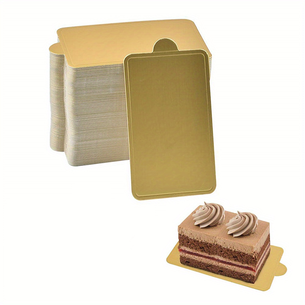 Lomines Mini Square Golden Cardboard Cake Base, Mousse Dessert Board Base, Disposable Cupcake Boards, For Wedding Birthday Party Display Tray