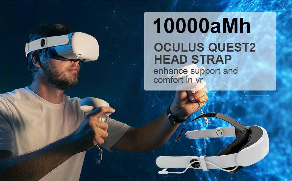 Elite Strap With Battery For Oculus Quest 2 Vr Headset 10000mah