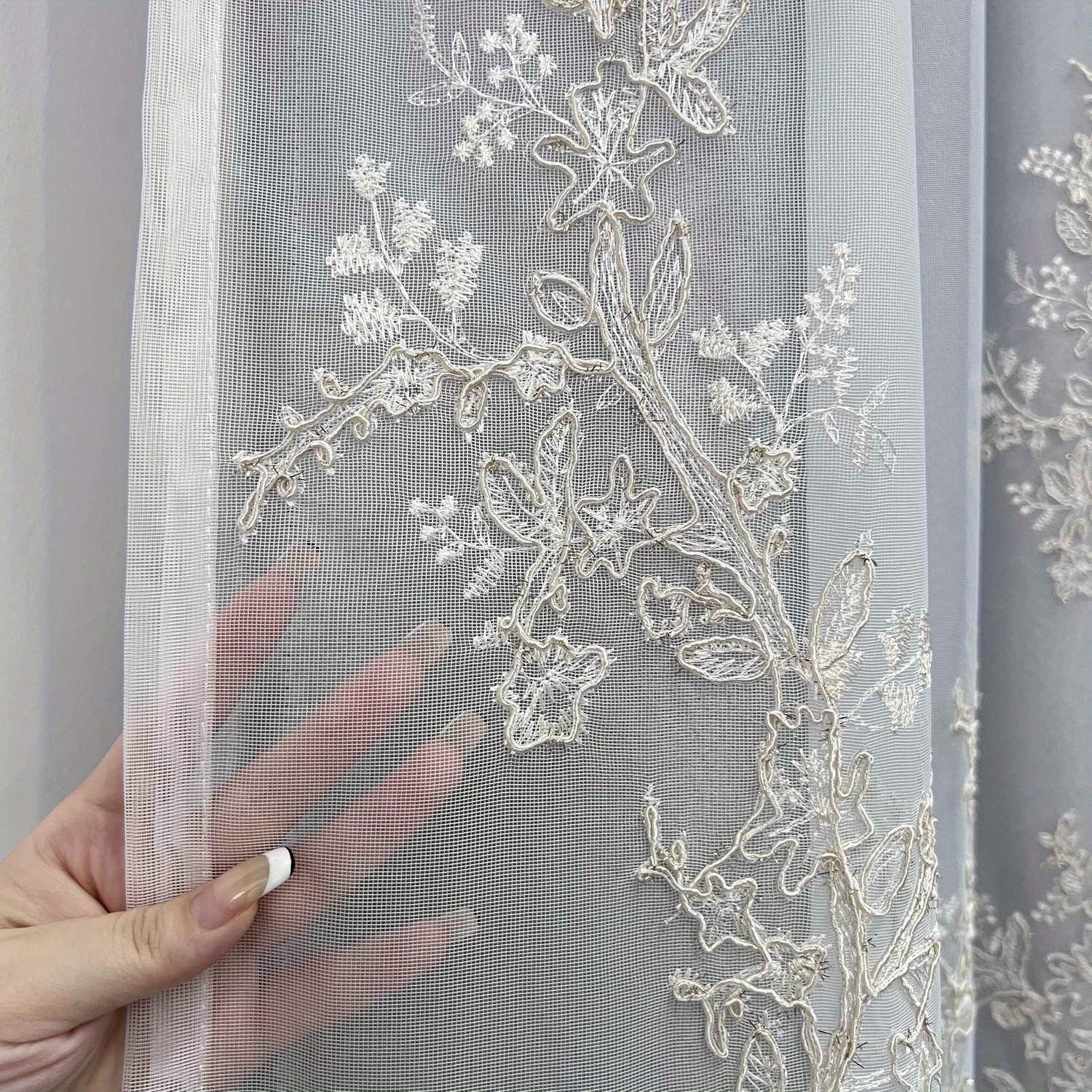 1pc double layer embroidery curtain with lace grommet top semi blackout cloth window drapes curtains for bedroom living room sliding door home decor details 8