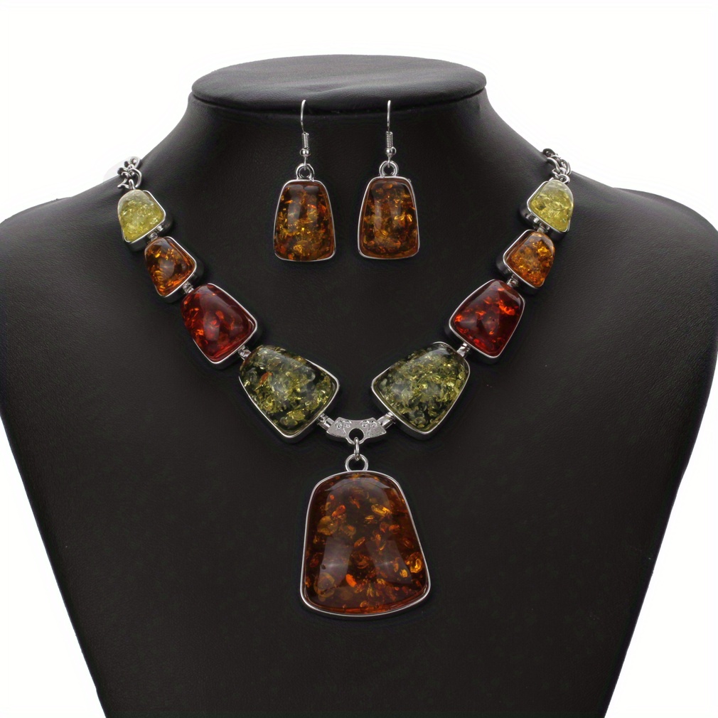 ethnic style resin necklace and earring set details 2