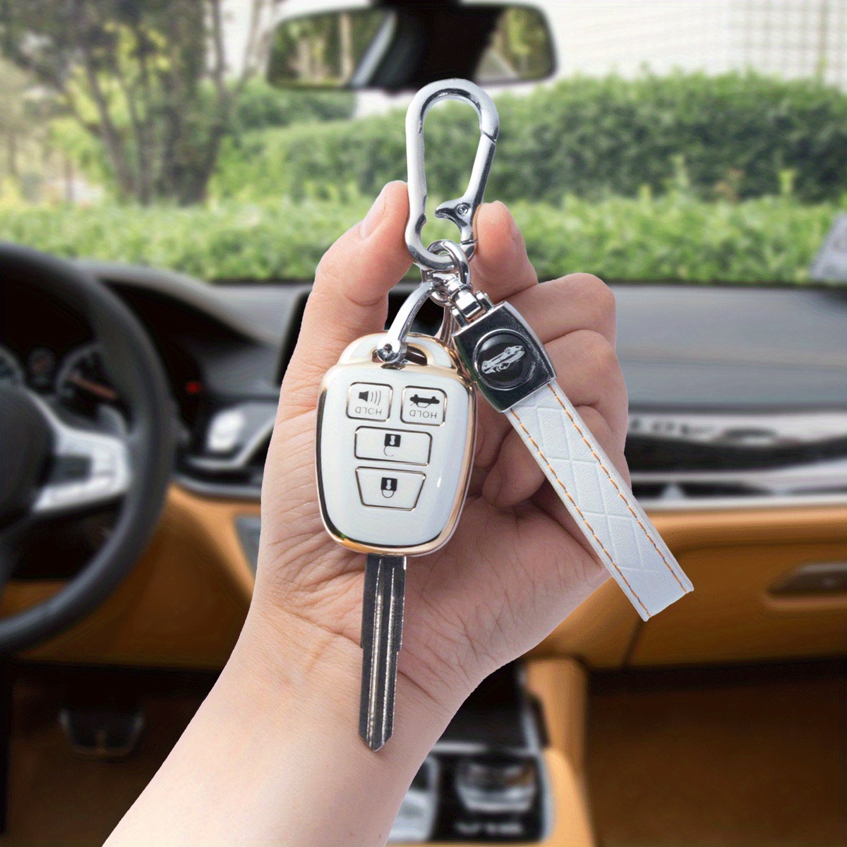 For Toyota Special TPU Soft Shell Creative Key Shell + Leather Rope Key  Chain Set With Screwdriver For Toyota Straight Four-button Car Key