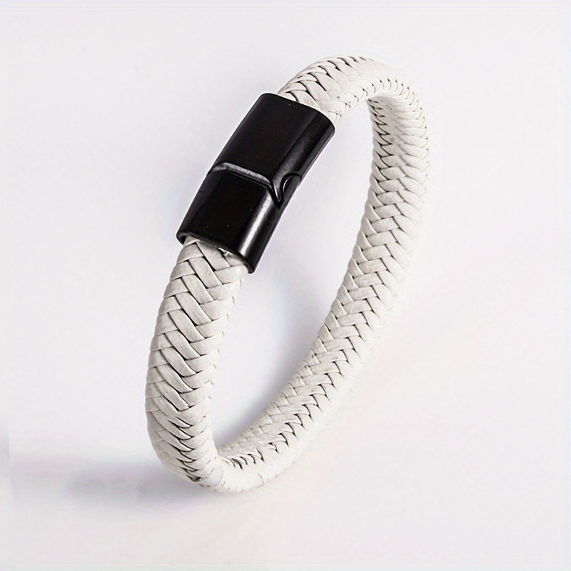 White & Silver Braided Leather Bracelet